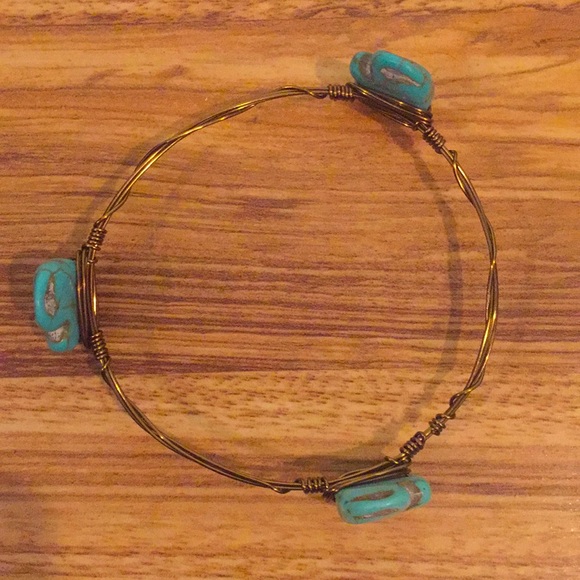 Turquoise & copper elephant wire bangle bracelet - Picture 5 of 5